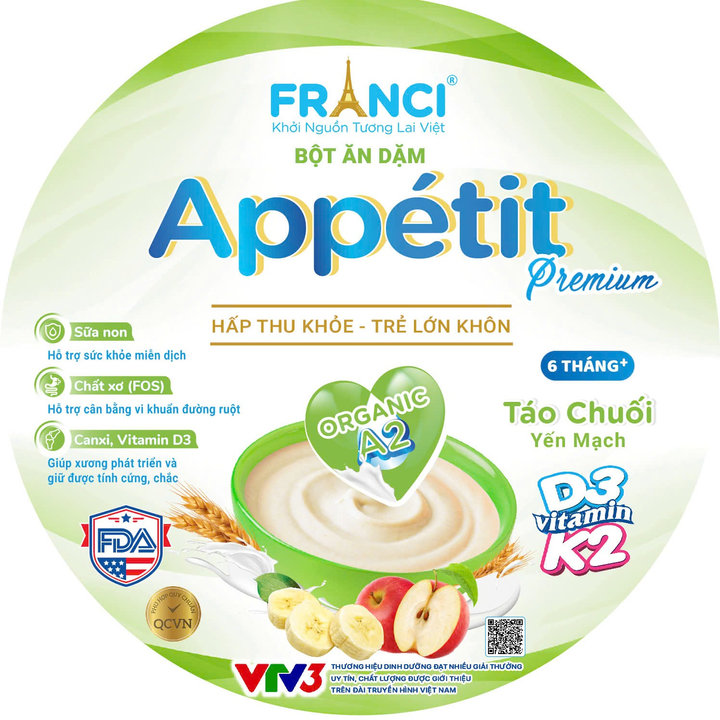 Bột Ăn Dặm Appétit- Táo Chuối Yến Mạch