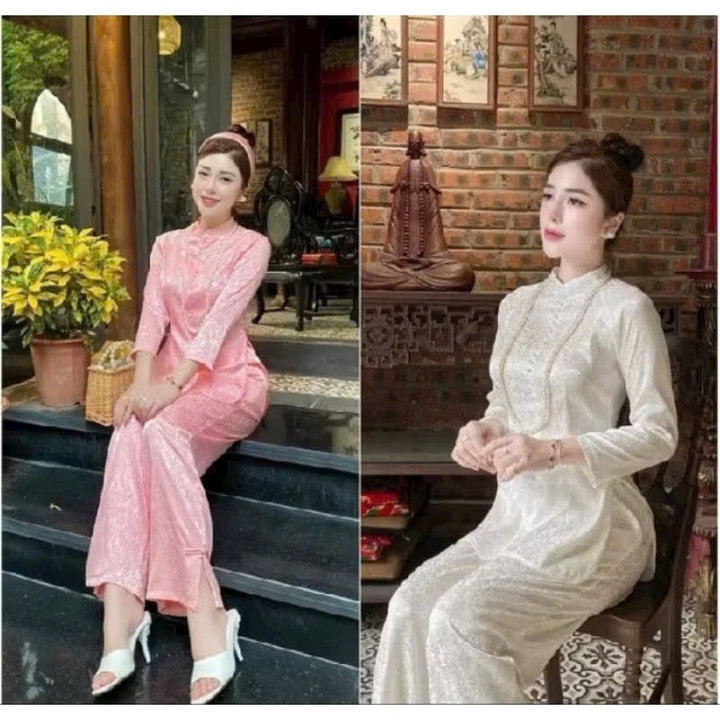 Alternative view of Set Bộ Lam Đi Chùa Nữ Vải Gấm Cổ Đứng Áo Xẻ Tà Siêu Đẹp Tp20 - Golden Dream
