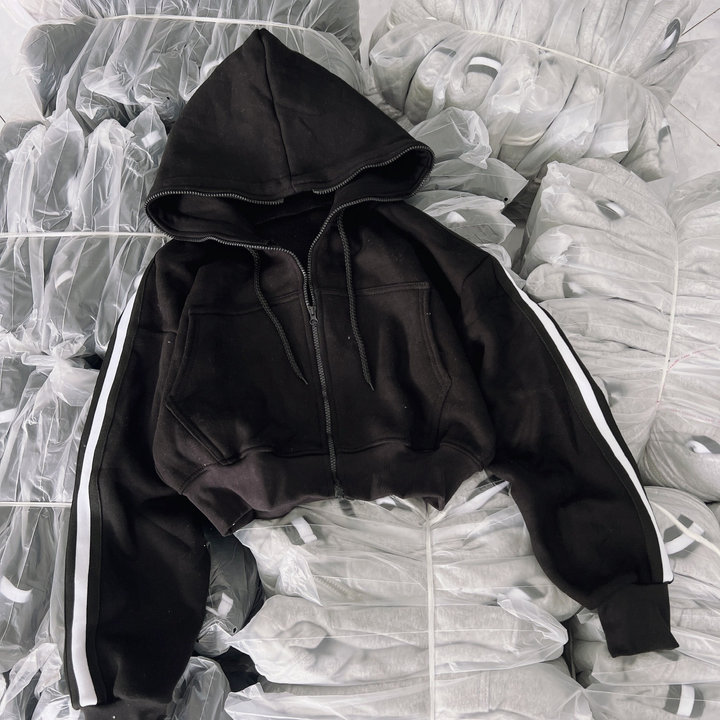 Alternative view of Áo Khoác Hoodie Nữ Trơn Có Nón Phối Sọc Cổ Cao Chống Nắng Siêu Đẹp - Htm Fashion