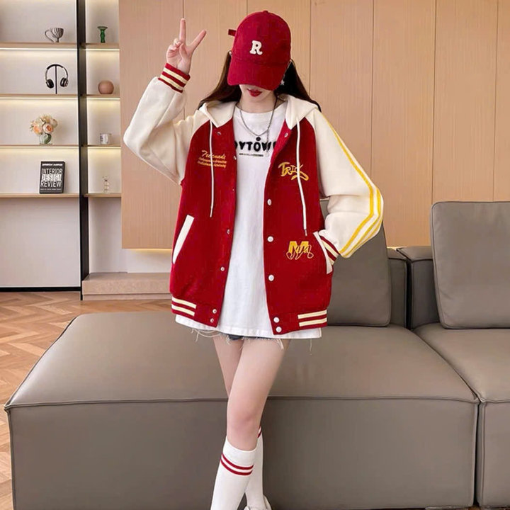Alternative view of Áo Khoác Bóng Chày Unisex Nam Nữ Vải Nỉ Logo Thêu Phối Viền Tay Áo Khác Màu Ut200 - Golden Dream