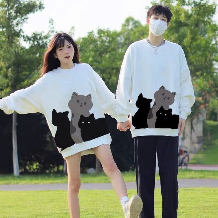 Áo Sweater Vải Nỉ Ngoại Unisex Nam Nữ In Hình 3 Chú Mèo Siêu Đẹp Cho Các Cặp Đôi Tp342 - Phương Store
