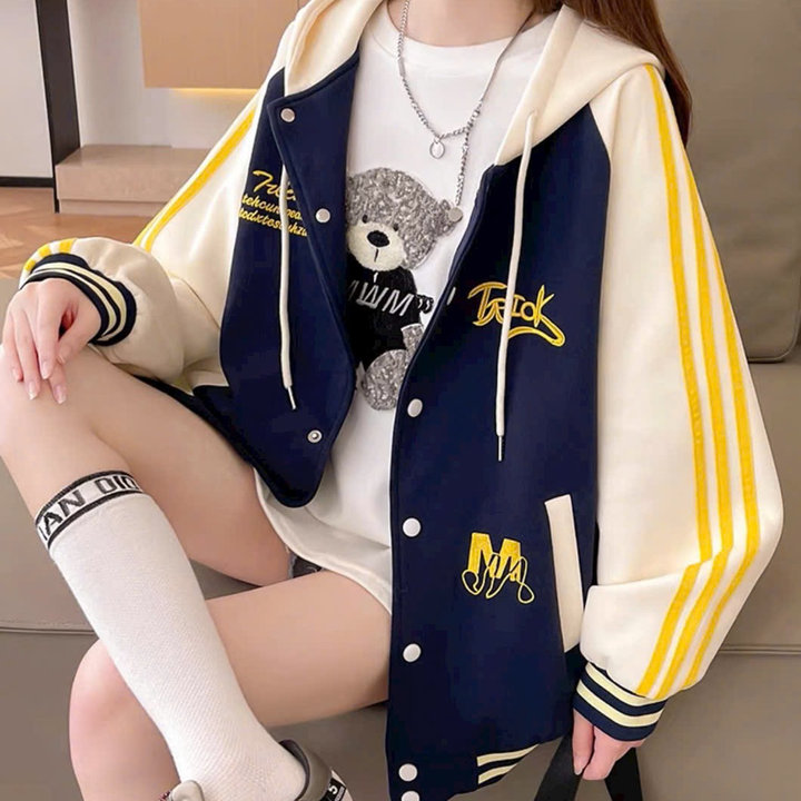 Alternative view of Áo Khoác Bóng Chày Unisex Nam Nữ Vải Nỉ Logo Thêu Phối Viền Tay Ut82 - Phương Store