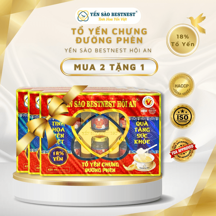[mua 2 Tặng 1] Yến Sào Bestnest Hội An - Tổ Yến Chưng Sẵn Đường Phèn 18% - Hộp Quà 6 Hũ X 70ml
