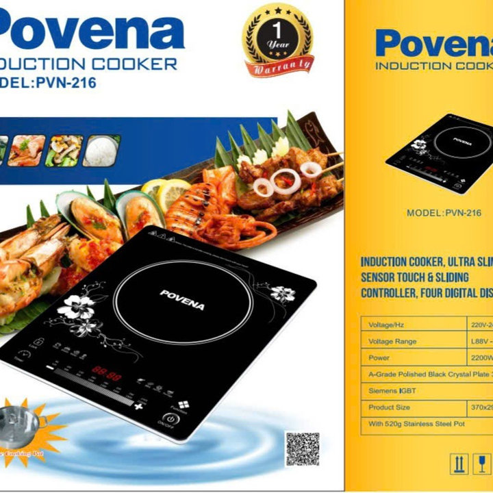Bếp Từ 2200w Cảm Ứng 8 Chức Năng Cao Cấp Povena 216 Tự Ngắt, Khóa Trẻ Em - Bảo Hành 12 Tháng Bếp Điện