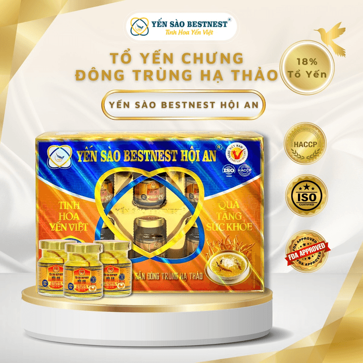 Alternative view of [mua 2 Tặng 1] Yến Sào Bestnest Hội An - Tổ Yến Chưng Sẵn Đông Trùng Hạ Thảo 18% - Hộp Quà 6 Hũ X 70ml