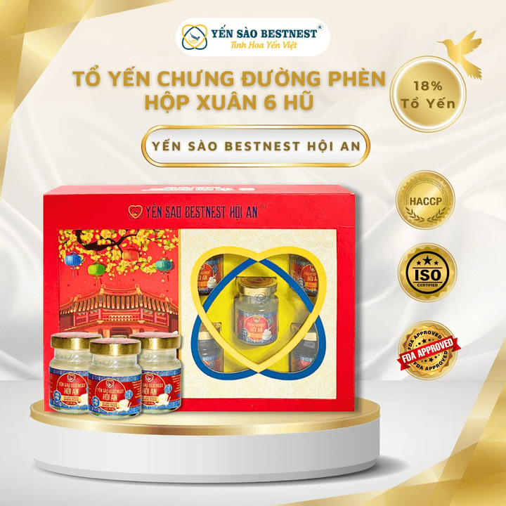 Alternative view of [mua 2 Tặng 1] Yến Sào Bestnest Hội An - Tổ Yến Chưng Sẵn Đường Phèn 18% - Hộp Xuân 6 Hũ X 70ml
