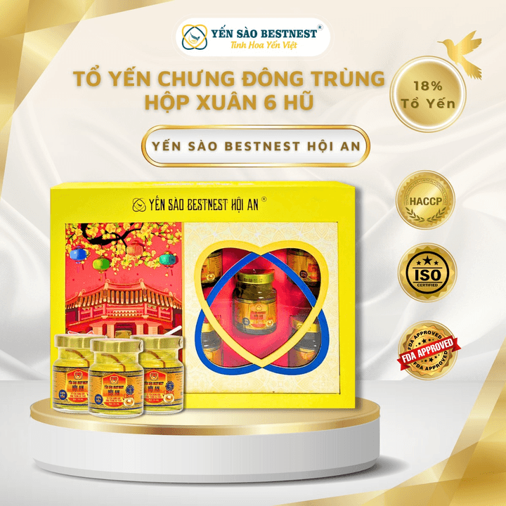 Alternative view of [mua 2 Tặng 1] Yến Sào Bestnest Hội An - Tổ Yến Chưng Sẵn Đông Trùng Hạ Thảo 18% - Hộp Xuân 6 Hũ X 70ml