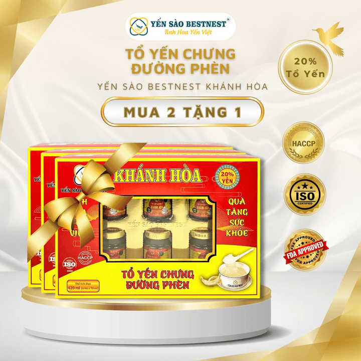 [mua 2 Tặng 1] Yến Sào Bestnest Khánh Hoà - Tổ Yến Chưng Sẵn Đường Phèn 20% (hộp 6 Hũ X 70ml)