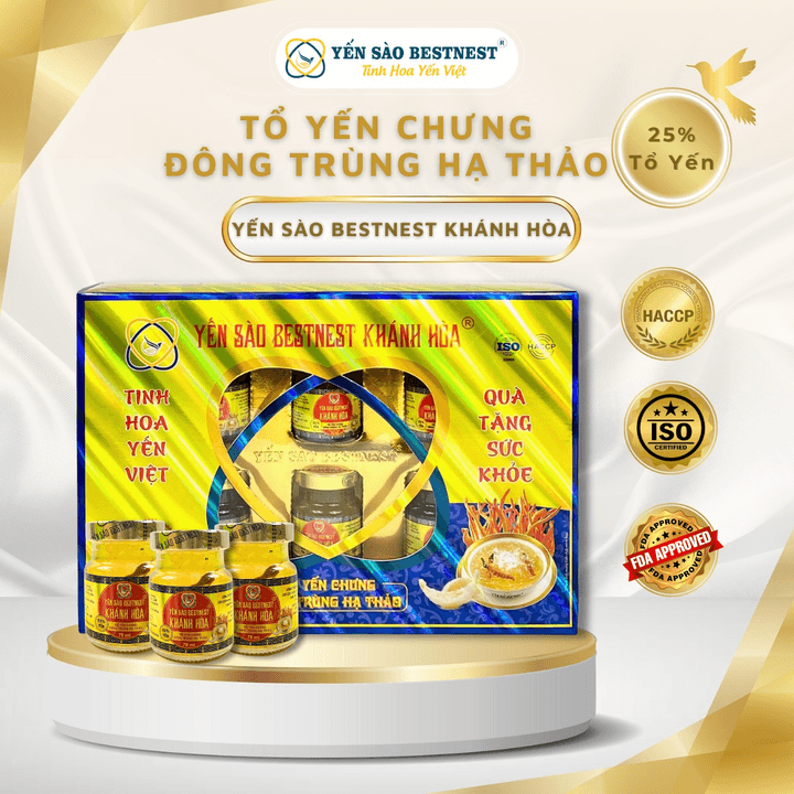 Alternative view of [mua 2 Tặng 1] Yến Sào Bestnest Khánh Hoà - Tổ Yến Chưng Sẵn Đông Trùng Hạ Thảo 25% (hộp 6 Hũ X 70ml)