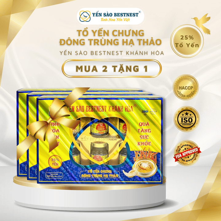 [mua 2 Tặng 1] Yến Sào Bestnest Khánh Hoà - Tổ Yến Chưng Sẵn Đông Trùng Hạ Thảo 25% (hộp 6 Hũ X 70ml)
