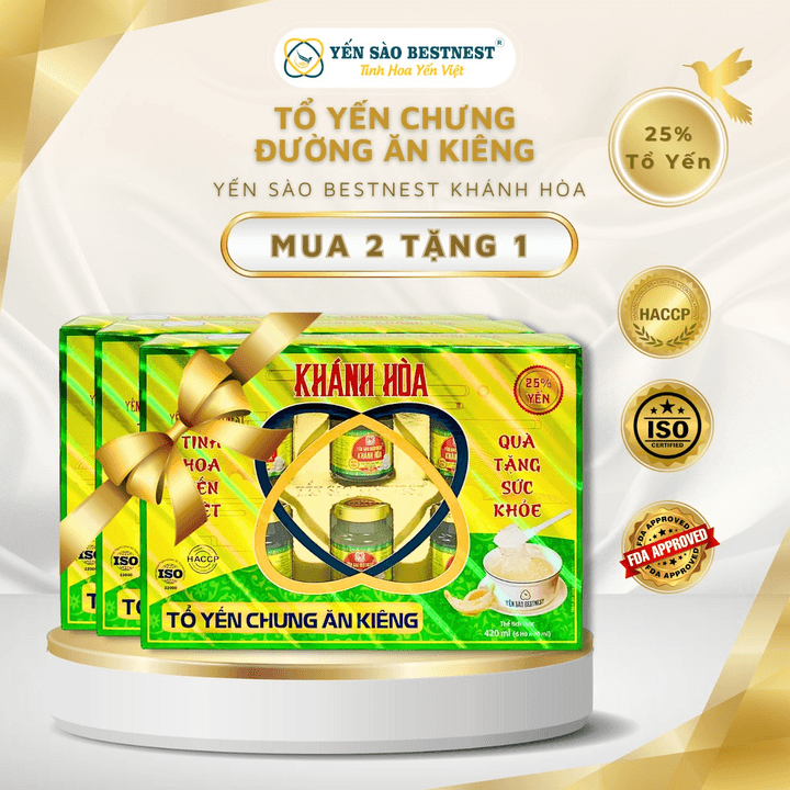 [ Mua 2 Tặng 1] Yến Sào Bestnest Khánh Hoà - Tổ Yến Chưng Sẵn Đường Ăn Kiêng 25% (hộp 6 Hũ X 70ml)