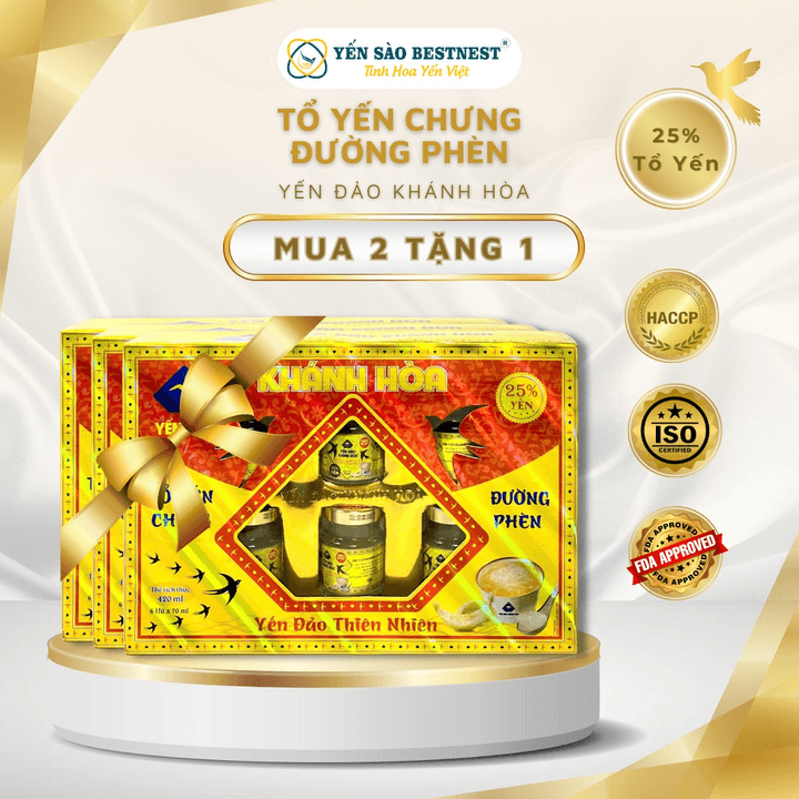[mua 2 Tặng 1] Yến Đảo Khánh Hòa - Tổ Yến Chưng Sẵn Đường Phèn 25% - Hộp Quà 6 Hũ X 70ml
