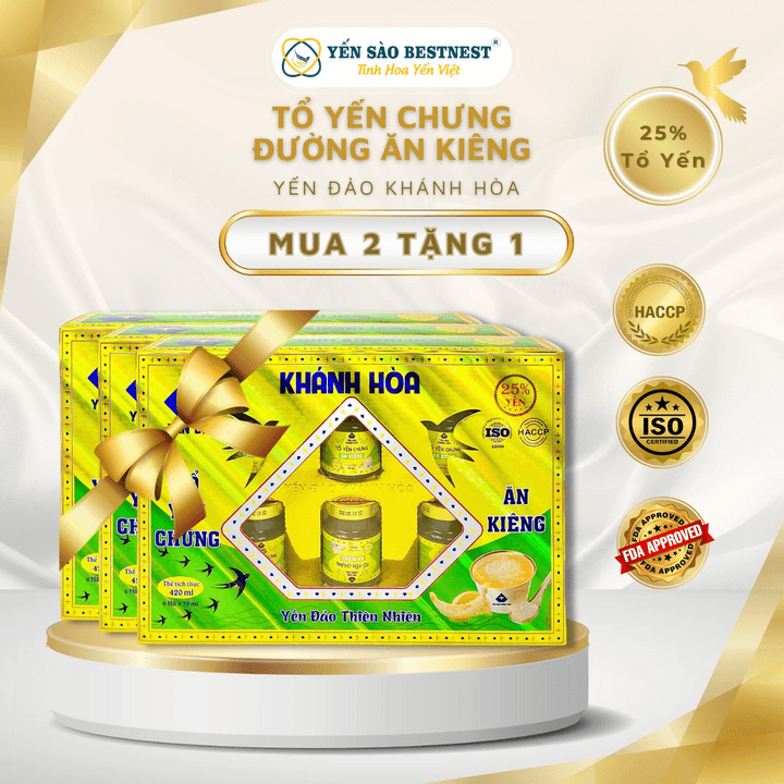 [mua 2 Tặng 1] Yến Đảo Khánh Hòa -tổ Yến Chưng Sẵn Ăn Kiêng 25% - Hộp Quà 6 Hũ X 70ml