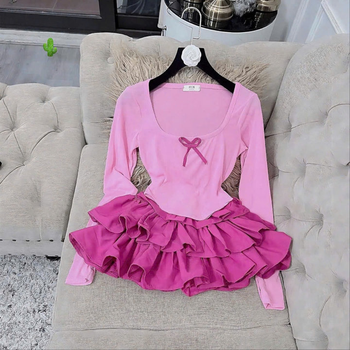 Set Áo Td Đính Nơ Kèm Chân Váy 3 Tầng Xoè - Lê Phương Boutique