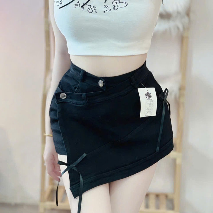 Chân Váy Kaki Đắp Chéo Đính Nơ - Lê Phương Boutique