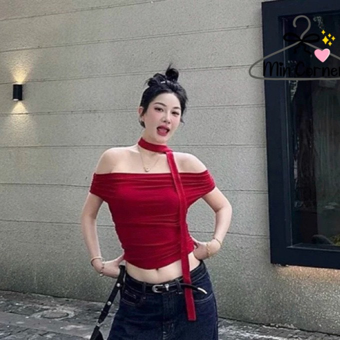 Áo Trễ Vai Nữ Kèm Dây Cộc Tay Thun Cotton Mềm Mịn Ms110 - Min Corner