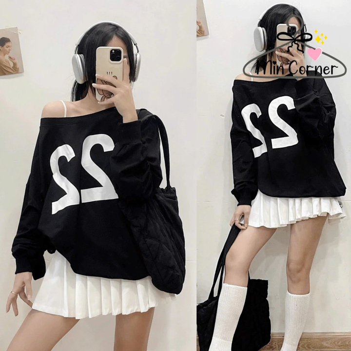 Áo Sweater Dài Tay Số 22 Lệch Vai Cổ Điển Cho Nữ Chất Thun Nỉ Ms113 - Min Corner
