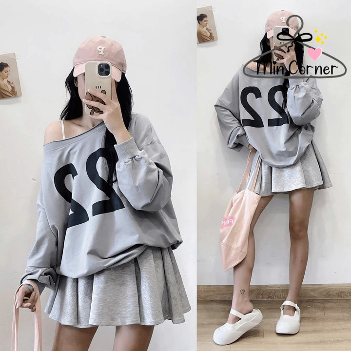 Alternative view of Áo Sweater Dài Tay Số 22 Lệch Vai Cổ Điển Cho Nữ Chất Thun Nỉ Ms113 - Min Corner