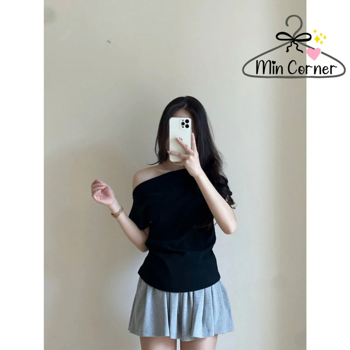 Alternative view of Áo Thun Lệch Vai Xếp Ly, Áo Kiểu Sườn Nhún Eo Điệu Đà, Áo Phông Form Vừa Chất Vải Co Dãn Mềm Ms115 - Min Corner