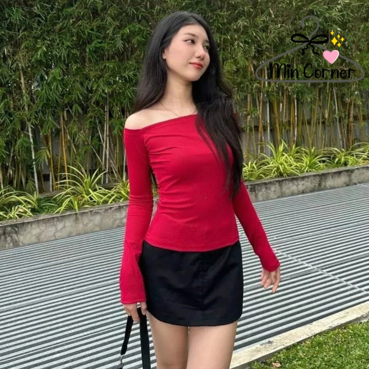 Áo Trễ Vai Tay Dài Form Dài Ôm Body Cotton Co Giãn Hottrend Mùa Thu Đông Ms117 - Min Corner
