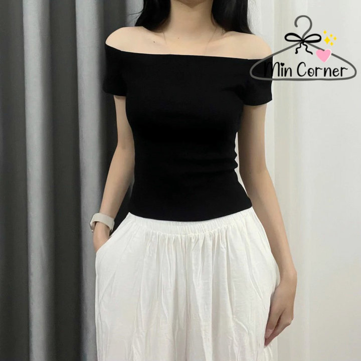 Áo Trễ Vai Cộc Tay Body Cotton Co Giãn A55 Phong Cách Hàn Quốc Hàng Đẹp Phom Chuẩn Ms124 - Min Corner