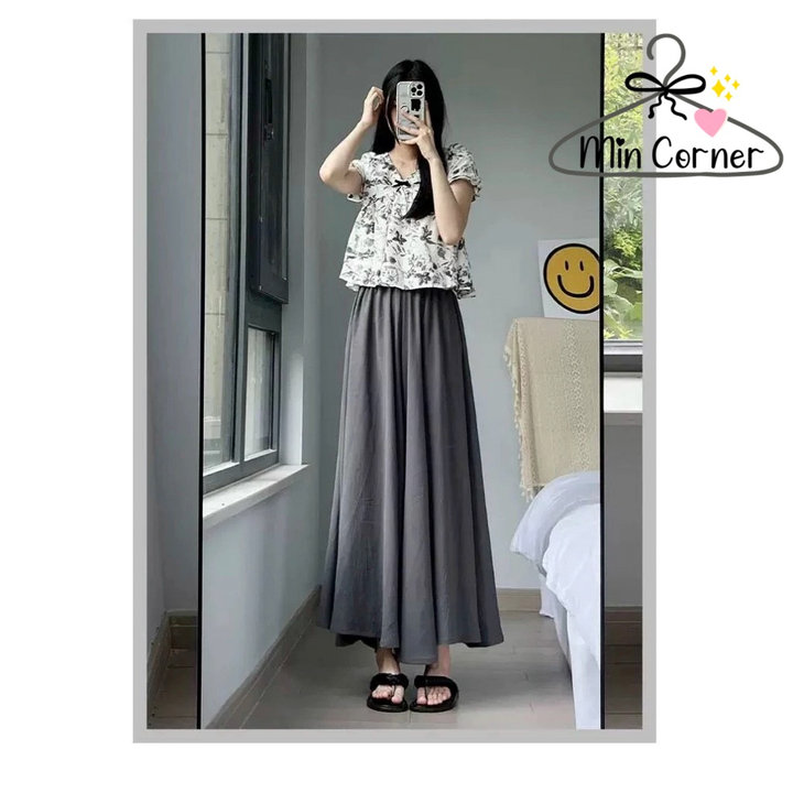 Alternative view of Quần Ống Rộng Dài Bigsize Nữ Chất Đũi Vân Mây Quần Giả Váy Lửng 1 Lớp Cạp Cao Lưng Chun Tiện Lợi Mát Mẻ Che Khuyết Điểm Mq205 - Min Corner