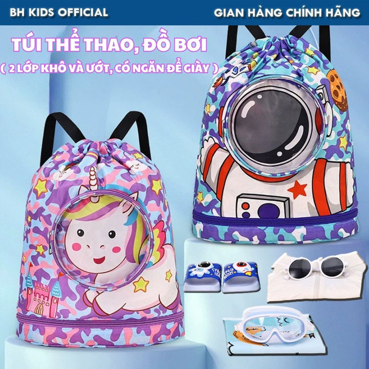 Túi Đựng Đồ Bơi, Đồ Thể Thao Bh Kids, Có Ngăn Khô Và Ướt Riêng Biệt, Ngăn Để Giày, Kính, Họa Tiết Hoạt Hình Ch176 - Bh Kids