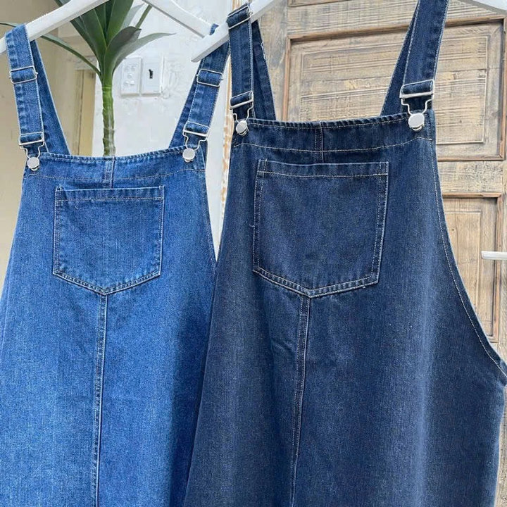 Alternative view of [shoppumi] Yếm Jean Dáng Lửng Chất Đẹp 2 Màu Nhạt Và Đậm Freesize Túi Giữa Pumi