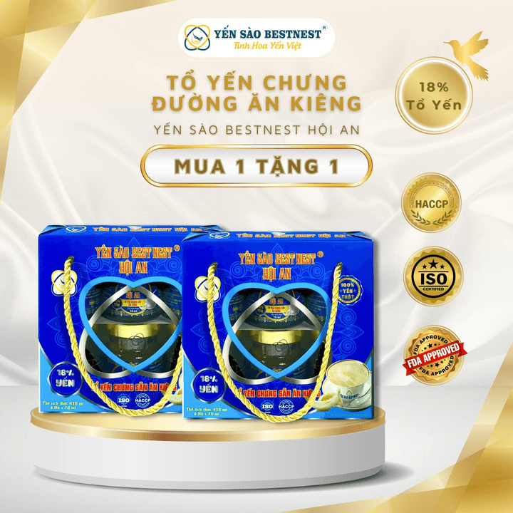 [mua 1 Tặng 1] Yến Sào Bestnest Hội An - Tổ Yến Chưng Sẵn Đường Ăn Kiêng 18% - Hộp Quai Xách 6 Hũ X 70ml