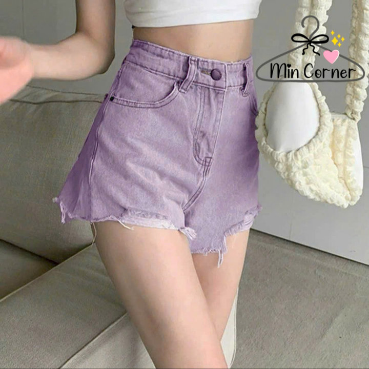 Quần Đùi Denim Ống Rộng Lưng Cao Thiết Kế Kiểu Rách Phong Cách Hàn Quốc Sành Điệu Cho Nữ Mq207 - Min Corner