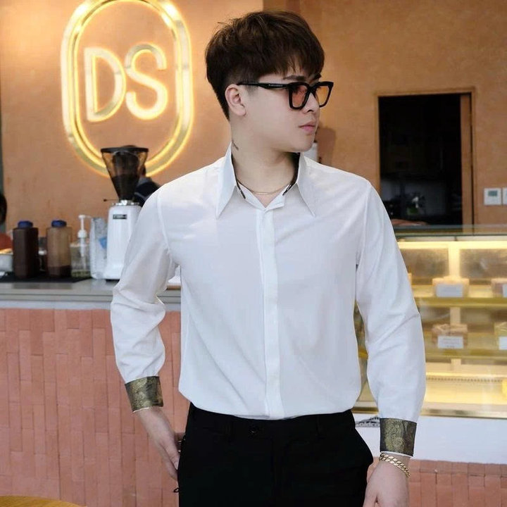 Alternative view of Áo Sơ Mi Trắng Nam Smp01 Sơ Mi Dài Tay Công Sở Phối Viền Gấm Vàng Họa Tiết Cotton Paisley Shirt Cao Cấp - Tuto5