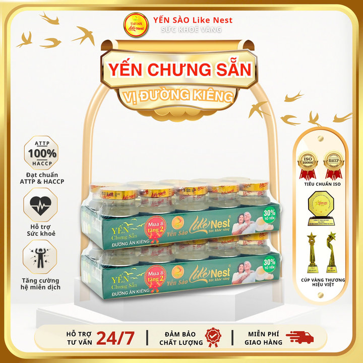 [khay 10 Hũ] Yến Chưng Đường Kiêng Likenest 32% Tổ Yến - Like Beauty