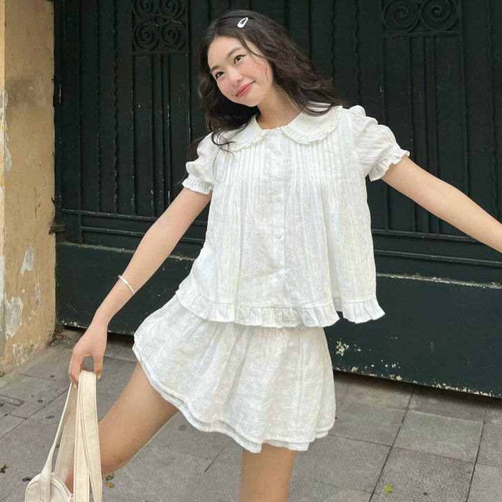 [shoppumi] Áo Kiểu Tami Form Bbd Cổ Sen Tay Bo Chun 2 Màu Trắng Và Đen Sm Pumi
