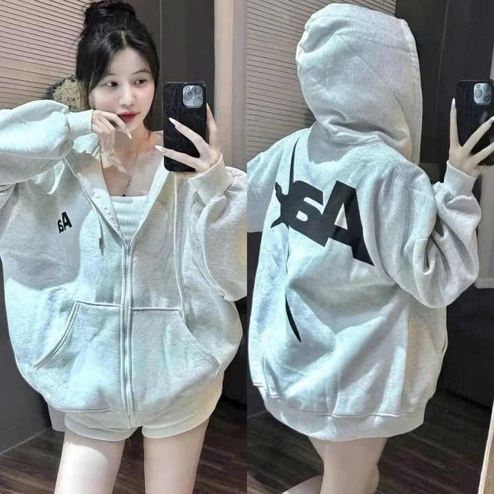 Áo Khoác Nỉ In Chữ Aa Unisex From Rộng Khóa Kéo Ug82we-sam Store
