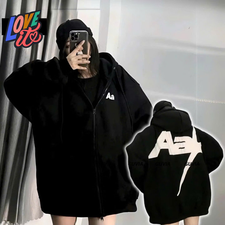 Áo Khoác Nỉ In Chữ Aa Unisex From Rộng Khóa Kéo Gu82dr-nana House