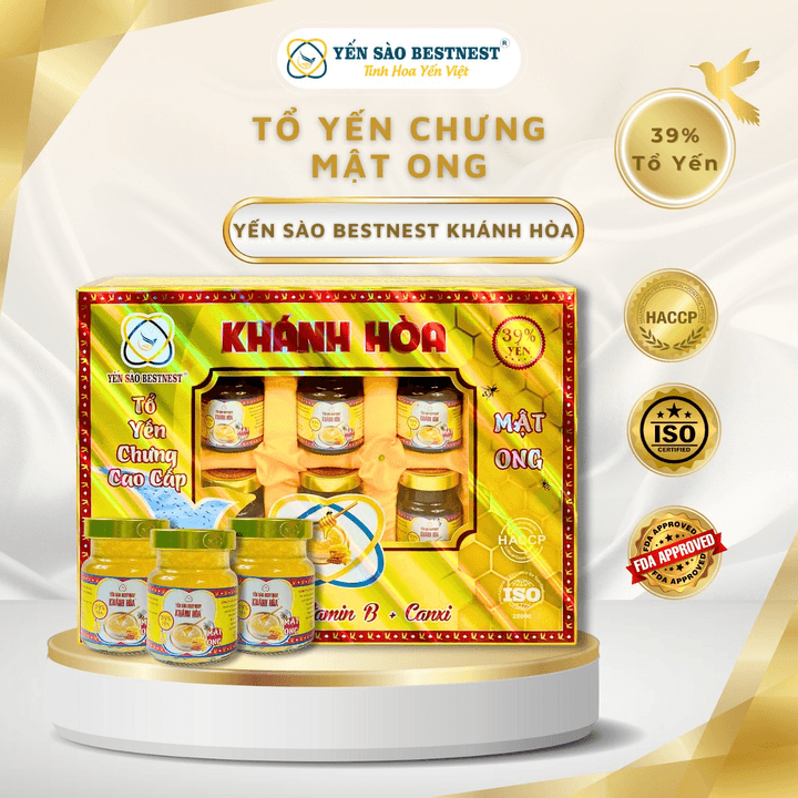 Yến Sào Bestnest Khánh Hoà - Tổ Yến Chưng Sẵn Mật Ong 39% (hộp 6 Hũ X 70ml)