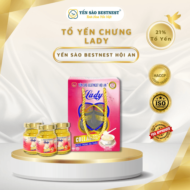 Yến Sào Bestnest Hội An - Yến Sào Chưng Sẵn Lady 21% - Hộp 4 Hũ 4 X 70ml