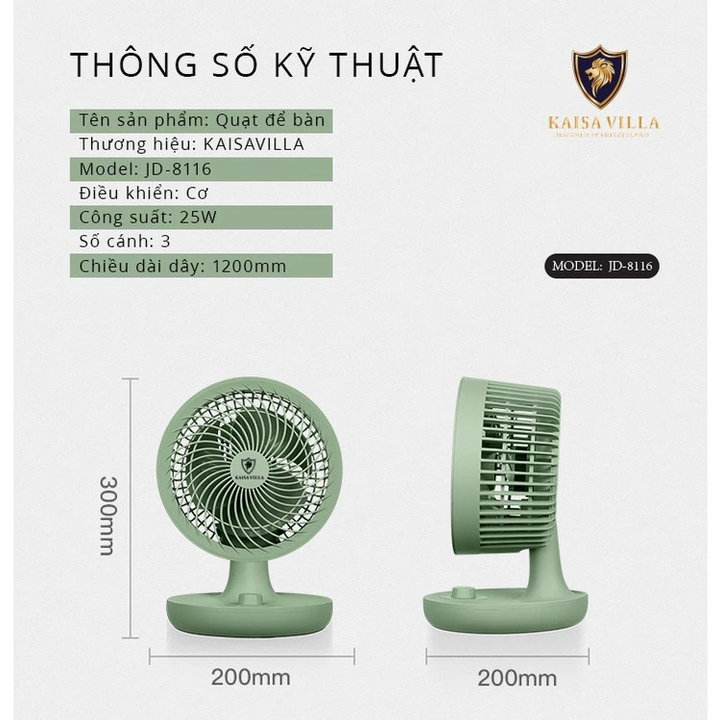 Alternative view of Quạt Để Bàn Kaisa Villa Công Nghệ Đức Jd-8116 Cắm Điện, Quạt Mini 3 Tốc Độ Gió, Bảo Hành 12 Tháng