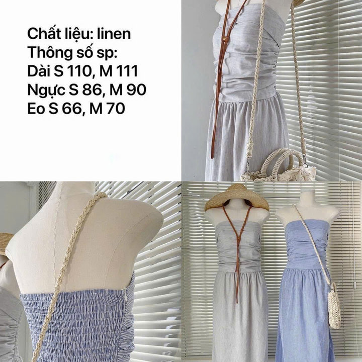 [shoppumi] Đầm Mixi Ống Sọc Nhún Lưng 2 Màu Sm Pumi