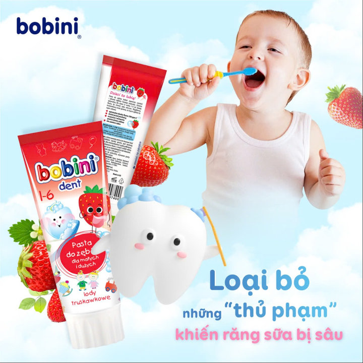 Alternative view of Kem Đánh Răng Trẻ Em Hương Kem Dâu 1-6 Tuổi 75ml- Bobini