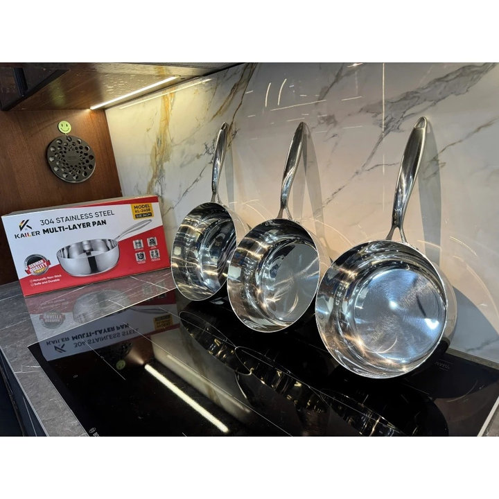 Chảo Chống Dính Tự Thân Inox 304 Nguyên Khối Dùng Mọi Loại Bếp, Chảo 3 Lớp Sâu Lòng Dày Dặn 3 Size Kailer- Bh 12 Tháng