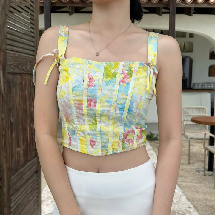 [shoppumi] Áo Crop 2s Bản To Roan Họa Tiết Hoa Vàng Sm Pumi