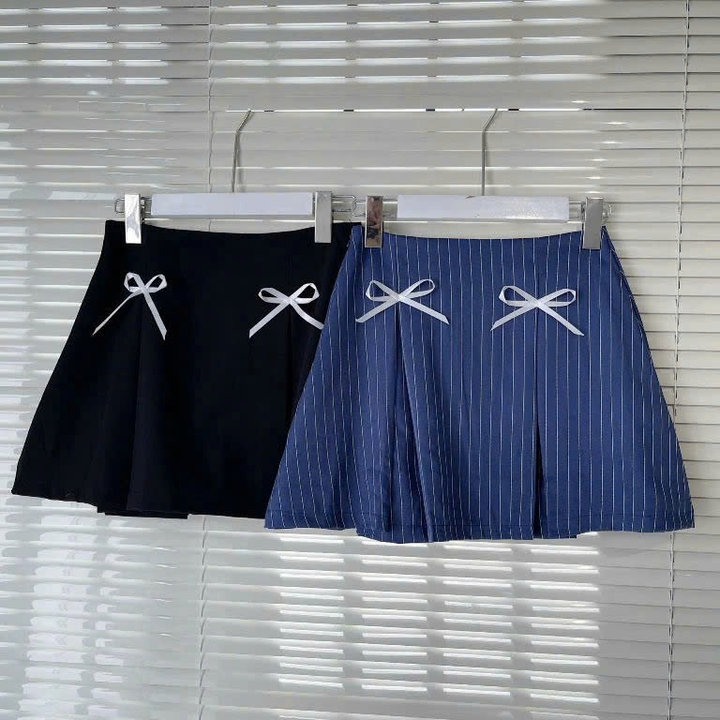 [shoppumi] Chân Váy Marin Dáng A Ngắn Khóa Kéo Đính Thêm Nơ 2 Màu Sm Pumi