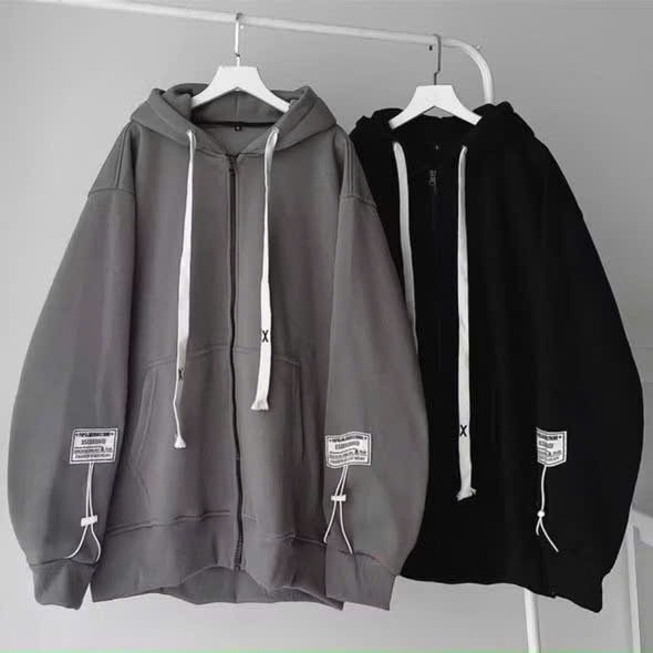 Áo Khoác Nỉ Unisex Thêu Logo Tay Phối Dây Dáng From Rộng Gu72fd-nana House