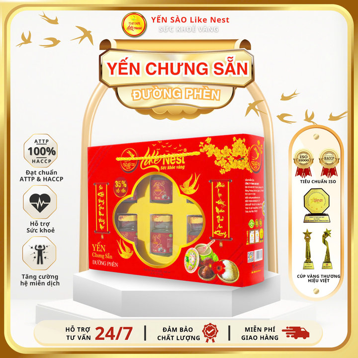 [giỏ Quà 6 Hủ Tặng 1 Hủ Yến Lẻ] Yến Chưng Đường Phèn 35% Yến Like Nest