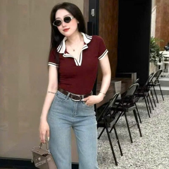 Alternative view of Áo Thun Tăm Cổ Trụ Phối Cổ Viền Trắng Tb45fd- Sam Store