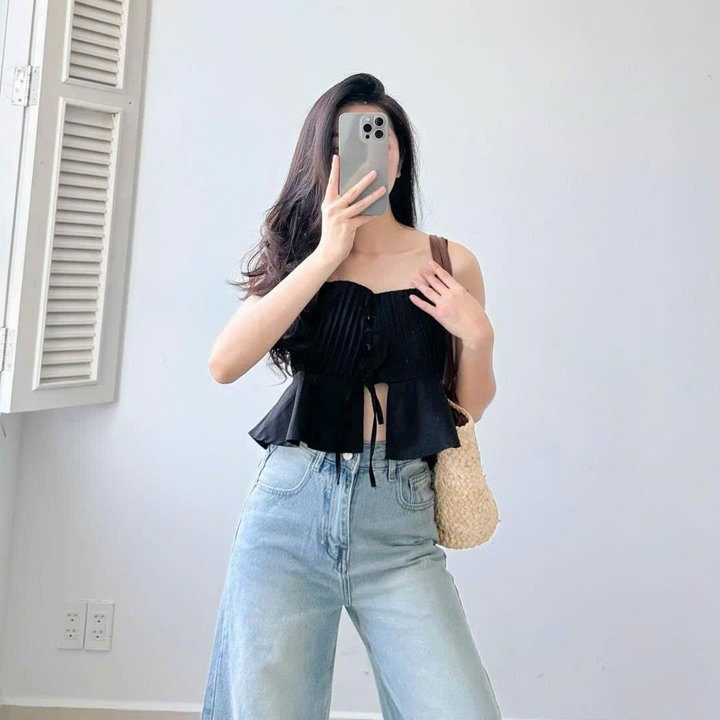 Alternative view of [shoppumi] Áo Linen Vibe 2s Xếp Ly Có Tăng Đơ Điều Chỉnh Nhiều Màu Freesize Pumi