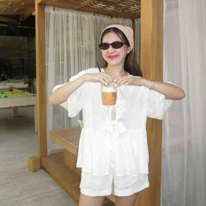 [shoppumi] Set Áo Bbd Kèm Short Bowvy 2 Màu Freesize Pumi