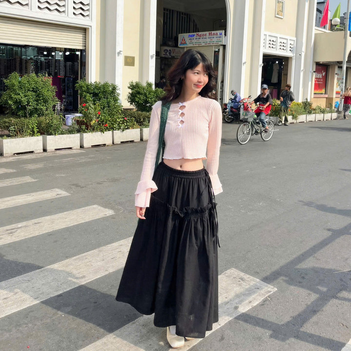 [shoppumi] Váy Maji Dày Dặn Dáng Dài Tầng Bèo Lưng Thun Freesize Pumi