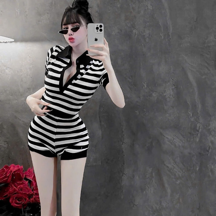 Set Sọc Cổ Trụ Gân Tăm - Lê Phương Boutique